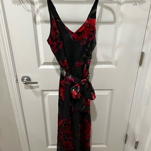 Anthropologie red and black velvet burnout jumpsuit
